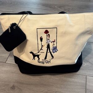 Nordstrom Cream and Black 'Nordy Girl' Canvas Tote with Embroidered Design
